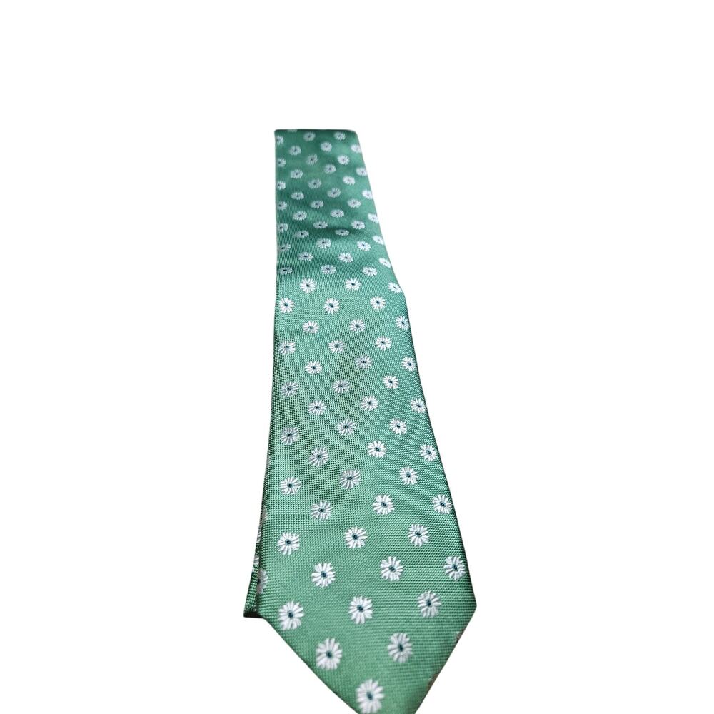 Joseph A Banks Geometric Tie Green Regular length 100% Silk